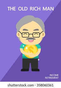 The Rich Old Man Holding Money Coin In His Arm With Smiley Face