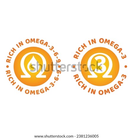 Rich in omega 3 6 9 vector label. Omega oil natural food source icon.