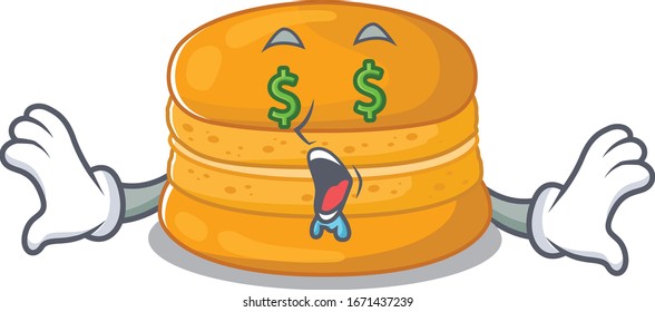 Rich orange macaron with Money eye mascot character style