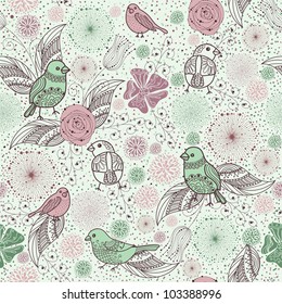 rich pattern with birds and flowers