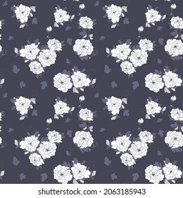 Rich pattern with peonies on a blue background.