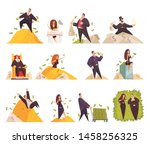 Rich people flat cartoon comic elements set with wealthy woman bathing in millionaire man money vector illustration 