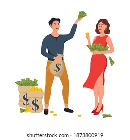 Rich people. Millionaire or banker happy cartoon characters. Vector illustration EPS10