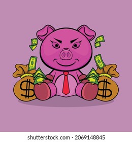 Rich Pig with money vector design