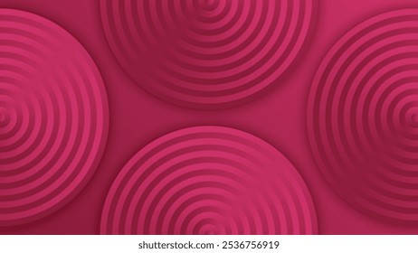 Rich pink circles abstract vector background. Geometric 3D design