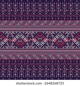 Rich pixel art pattern in dark tones with diamond tribal formations and intricate ornamental lines. Great for ethnic-inspired digital or print design.