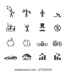 rich and poor icons, mono vector symbols