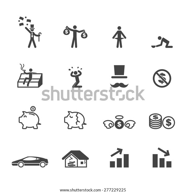 rich and poor icons,
mono vector symbols