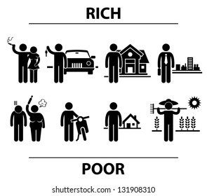 Rich and Poor Man Financial Differences Concept Stick Figure Pictogram Icon