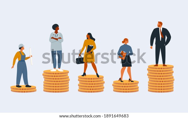 Rich\
and poor people with different salary, income or career growth\
unfair opportunity. Concept of financial inequality or gap in\
earning. Flat vector cartoon illustration\
isolated.
