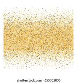 Rich premium vector sparkling confetti falling down in a stripe. Luxurious background, golden glitter, shining sparkles on white background.