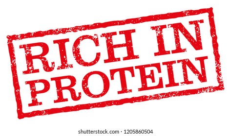 Rich in Protein. Vector Red Stamp.