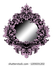 Rich Purple Baroque Mirror frame Vector. French Imperial Luxury intricate ornamented details. Victorian Royal Style decors