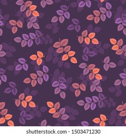Rich purple colors seamless pattern for background, wrap, fabric, textile, wrap, surface, web and print design. Europe foliage laconic pattern. Repeatable motif for autumn background.
