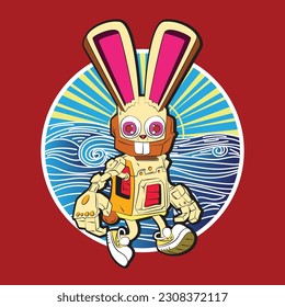the rich rabbit illustration design for easter day with digital hand drawn