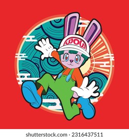 diseño de ilustraciones de conejo rico para el día de Pascua con mano digital