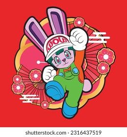 diseño de ilustraciones de conejo rico para el día de Pascua con mano digital