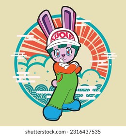 the rich rabbit illustration design for easter day with digital hand drawn