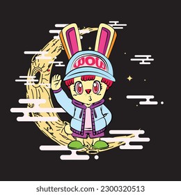 the rich rabbit illustration design for sukajan is mean japan traditional cloth or t-shirt with digital hand drawn Embroidery Men T-shirts Summer Casual Short Sleeve Hip Hop T Shirt Streetwear