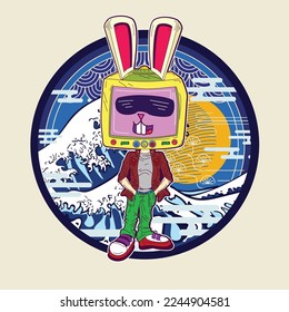 Rich Rabbit illustration for new year logo, notebook, and background