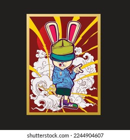 Rich Rabbit illustration for new year logo, notebook, and background