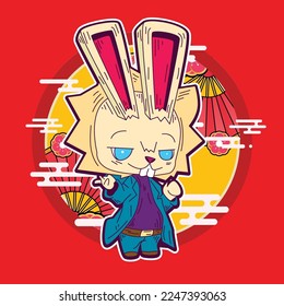 Rich Rabbit illustration for new year logo, notebook, and background