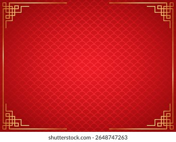 Um fundo vermelho rico com um intrincado padrão de ouro nos cantos, perfeito para criar uma atmosfera festiva, especialmente para o Ano Novo chinês, casamentos, ou celebrações culturais.