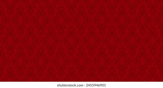 Rich red background. Seamless damask pattern. Red color.For fabric, wallpaper, wrapping paper, holiday packaging. Vector illustration.