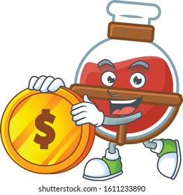 Rich red potion mascot cartoon design style with gold coin