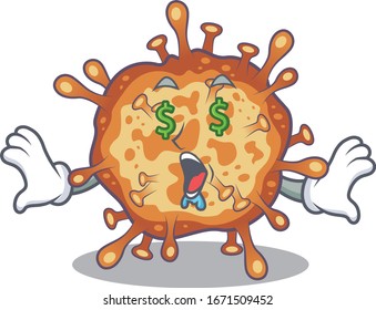 Rich retro virus corona with Money eye mascot character style