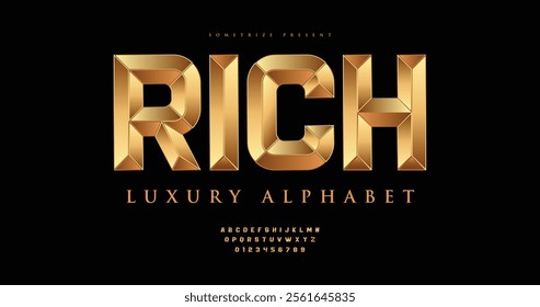 Rich: Royal Prismatic lettering with a vintage charm, evoking the elegance luxury of classic movie titles. Ideal for retro and cinematic-themed designs purpose.