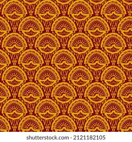 Rich seamless pattern in gold color on red background, hand drawn for fabric print, scarf, shawl, carpet, shawl, handkerchief, EPS10 vector illustration.