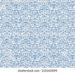 Rich seamless vector wallpaper,Pattern in the style of baroque. Seamless vector indigo blue background. Damask texture with orient and floral elements