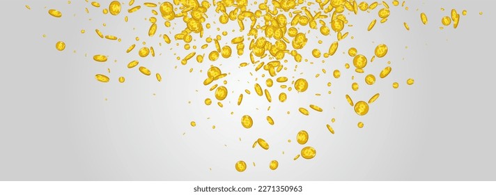 Rich Shiny Currency Vector Gray Panoramic Background. Golden Coin Flying Design. Metal Jackpot Certificate. Paper Finance Poster.