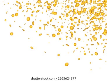 Rich Shiny Finance Vector White Background. Gold Confetti Abundance Template. Golden Money Banner. Scatter Coin Magazine.
