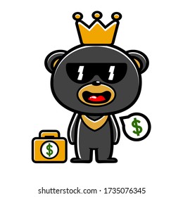 rich single male grey bear with crown laugh emoji mascot and cartoon icon character 