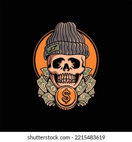 rich skull tattoo vector design