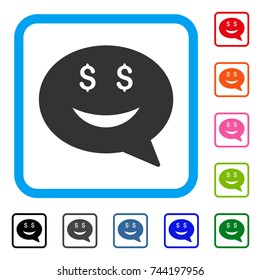 Rich Smiley Message icon. Flat gray iconic symbol in a blue rounded square. Black, gray, green, blue, red, orange color additional versions of Rich Smiley Message vector.