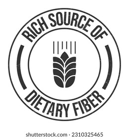 Rich Source Of Dietary Fiber, High Protein Food, Emblem, Badge, Seal, Stamp, Rubber, Sticker, Logo, Label, Packaging Design, Patch Vector Illustration