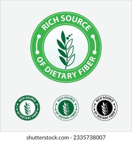 rica fuente de fibra dietética, icono, emblema, marca, sello, sello, etiqueta, logotipo, diseño de embalaje, vector plano, ilustración aislada, último diseño.