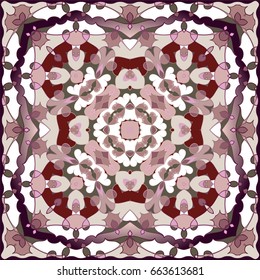 Rich striking pattern for a scarf. Square ornament in Oriental style. Vector illustration.