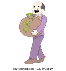 rich successful parents walking with sacks of money. vector design illustration art