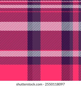 Rich tartan fabric background, no people seamless texture check. Copy space pattern textile vector plaid in red and purple colors palette.