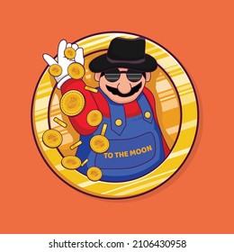 Rich Uncle Character With Crypto Coin Illustration Design