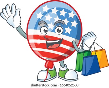 A rich USA stripes balloon cartoon design waving and holding Shopping bag