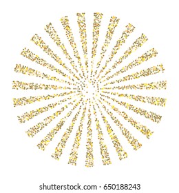 Rich vector sparkling confetti gold rays. Luxurious background, golden glitter, shining sparkles on white background. VIP premium design element. Christmas, new year celebration, sun decor or firework