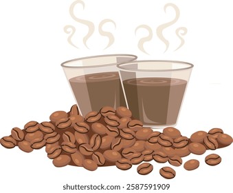 A rich vector of twice americano coffee with coffee beans. Ideal for branding, menus, and cafe designs. Fully editable EPS file for customization!