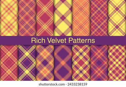 Rich velvet plaid collection, textile design, checkered fabric pattern for shirt, dress, suit, wrapping paper print, invitation and gift card.