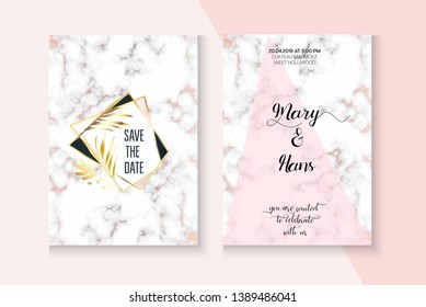 Rich VIP Marble Rose Gold Wedding Invitation. Music Party, Christmas, New Year Vector Layout. Business Foil Cover. Geometric Border Set. Rose Gold Wedding Invitation Marble Texture Card Template