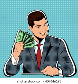 Rich with wads of dollars. The business concept of financial success pop art retro style